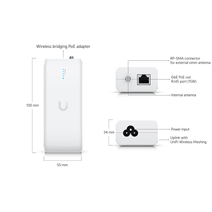 Ubiquiti UDB Adaptador PoE de Puente Inalámbrico plug-and-play con UniFi WiFi Auto-Link Integrado