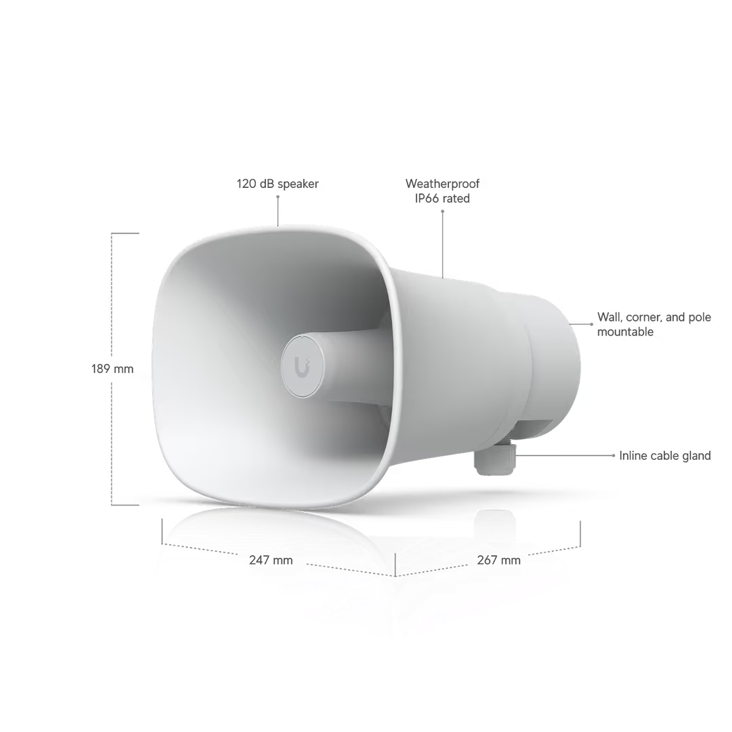 Ubiquiti UP-AI-Horn-Speaker-W Altavoz de Bocina con IA, PoE de 120 dB, Blanco 1