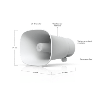 Ubiquiti UP-AI-Horn-Speaker-W Altavoz de Bocina con IA, PoE de 120 dB, Blanco
