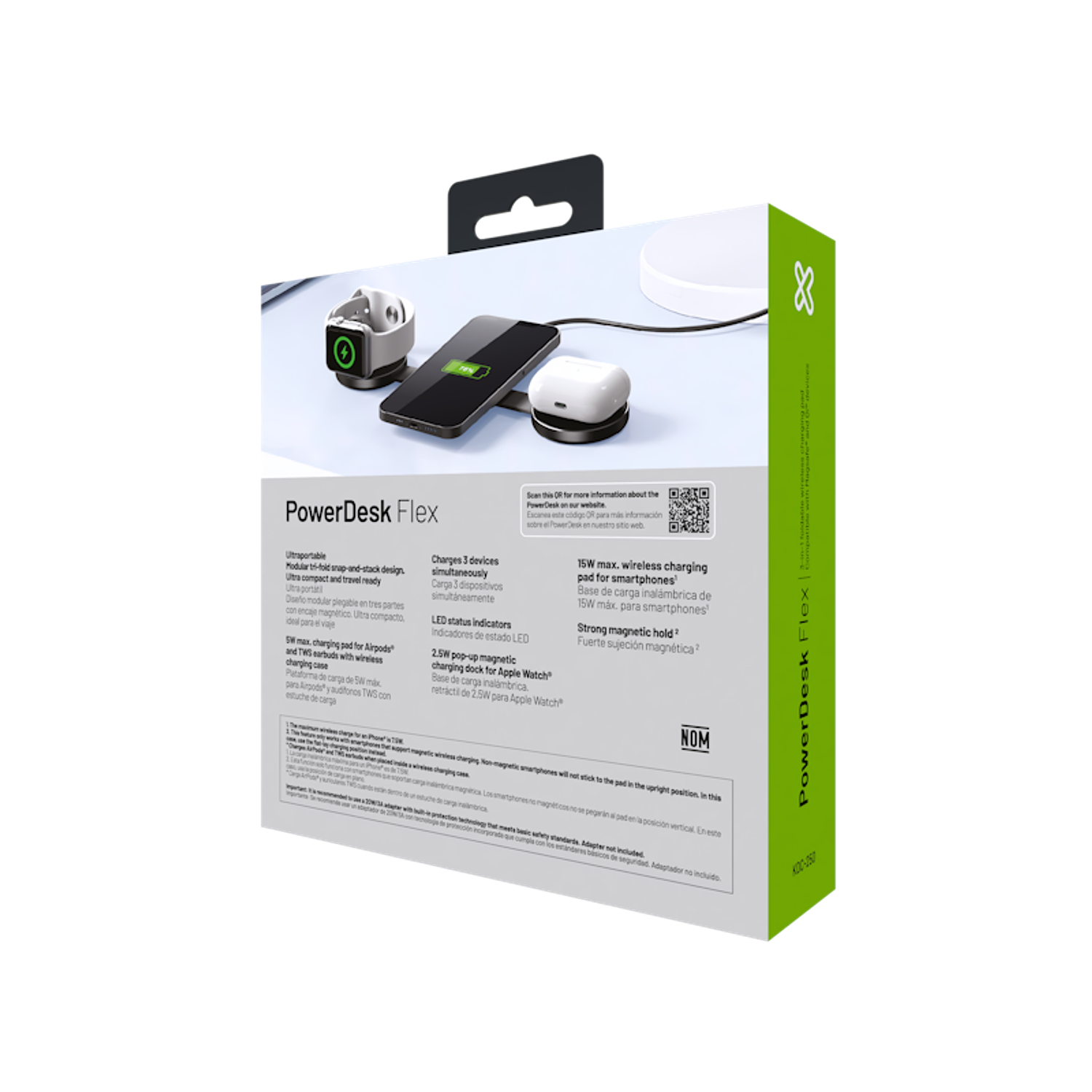 Klip Xtreme KDC-250 Cargador Inalámbrico 3 en 1 Plegable, 15W, USB-C, para Smartphone, AirPods, Apple Watch 8