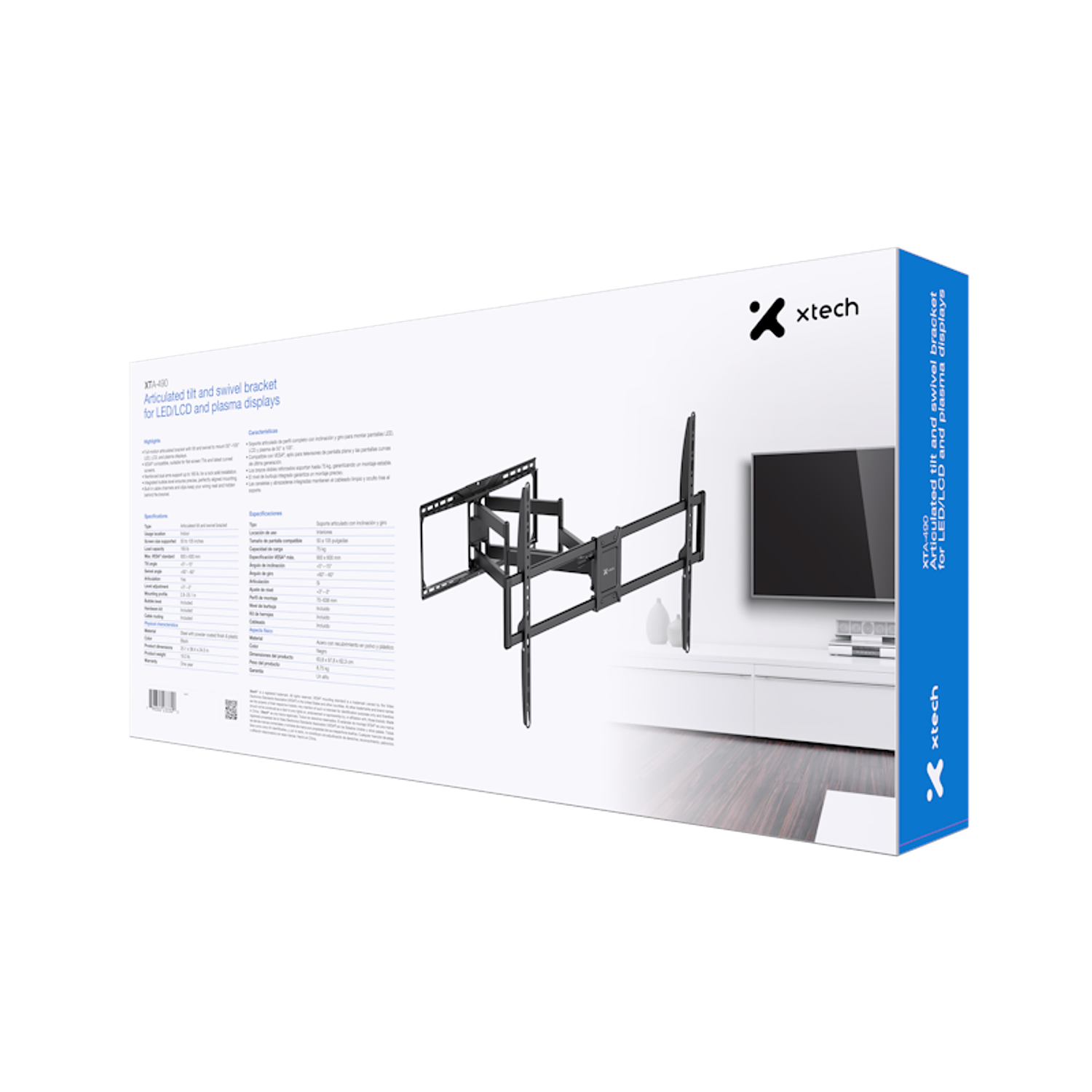 Xtech XTA-490 Soporte de Pared para Pantallas LED/LCD y Plasma Articulado, Inclinable y Giratorio de 50