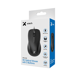 Xtech XTM-206 Mouse Óptico 1200 DPI, Diseño Ambidiestro y Conexión USB Plug & Play, Negro