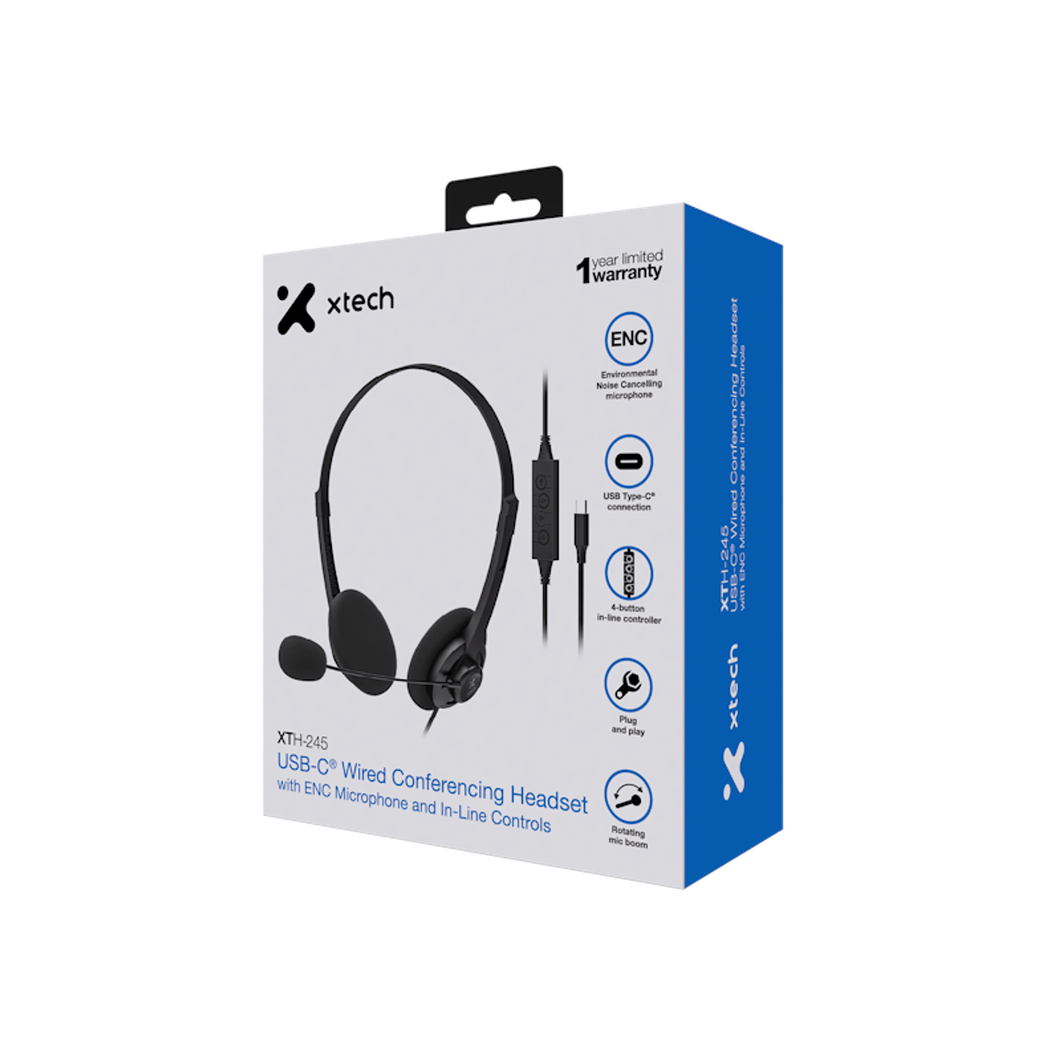 Xtech XTH-245 Audífonos USB-C para Conferencias, Micrófono Omnidireccional, ENC, Control en Cable, Estéreo 2