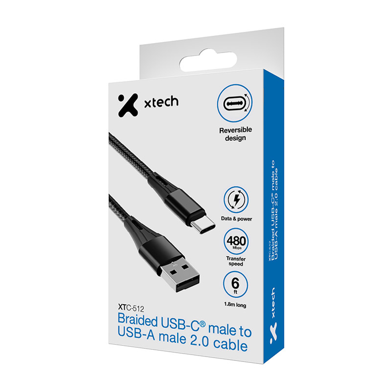 Xtech XTC-512 USB-C a USB-A 1,8 Metros, Blindaje Trenzado, 480 Mbps, Velocidad Máxima 60 MB/s 2