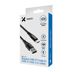 Xtech XTC-512 USB-C a USB-A 1,8 Metros, Blindaje Trenzado, 480 Mbps, Velocidad Máxima 60 MB/s