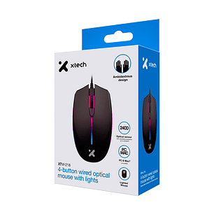 Xtech XTM-218 Mouse Óptico Gamer 4 Botones, Iluminación LED de Ciclo Dinámico y Resolución Ajustable hasta 2400 DPI