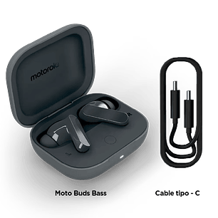 Motorola Moto Buds Bass Audífonos Inalámbricos, ANC 50 dB, Hi-Res Audio, Negro