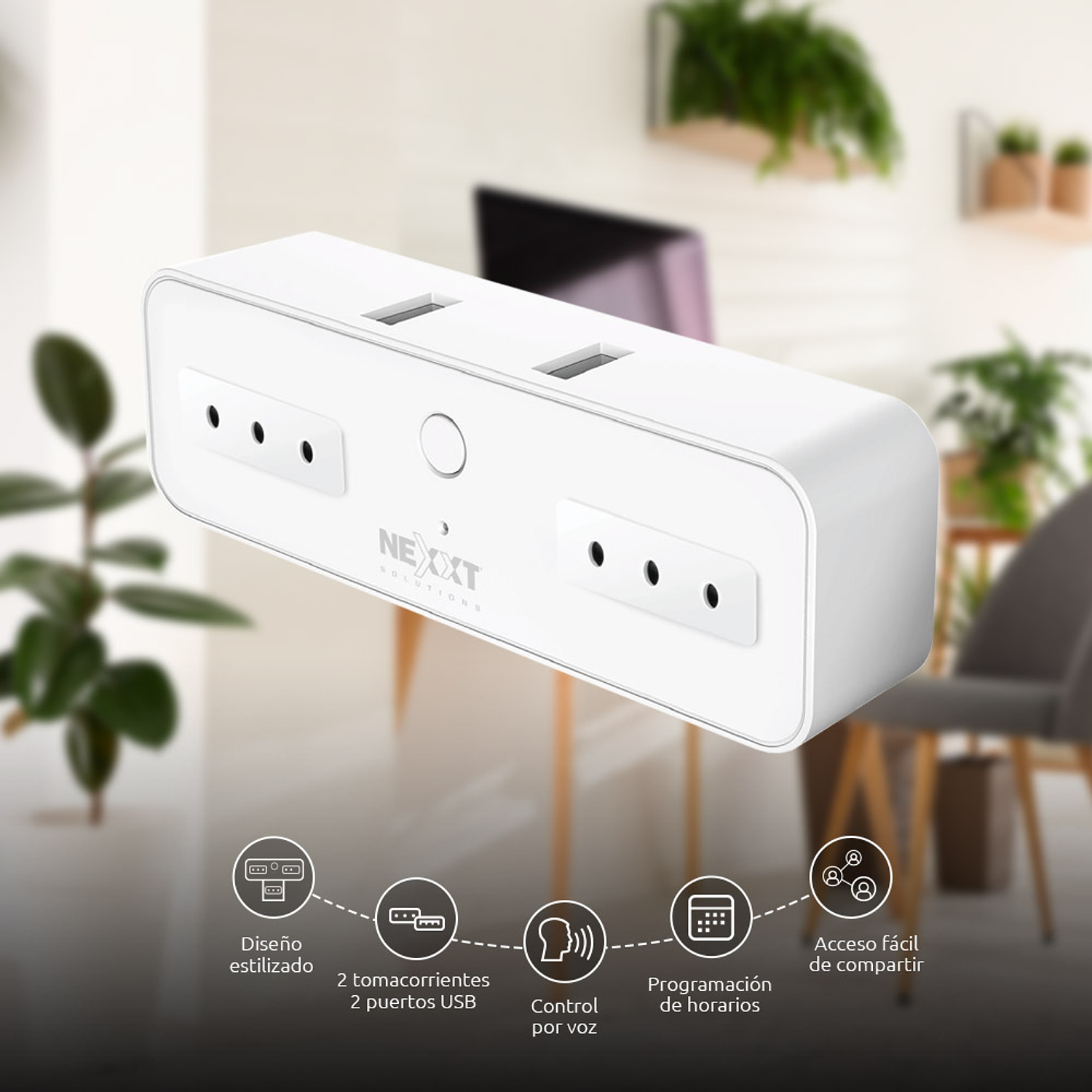 Nexxt Solutions NHP-D720 Enchufe Inteligente Wi-Fi 220V, 2 Tomas, 2 USB, Control por App, Programable, Compatible Alexa y Google, Ahorro de Energía, Fácil Emparejamiento, Hogar Inteligente 4