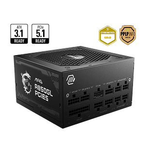 MSI MAG A850GL PCIE5 Blanco Fuente de Poder 850W, ATX 3.0, PCIe 5.0, 80 PLUS Gold, Full Modular, PSU Gaming Alto Rendimiento