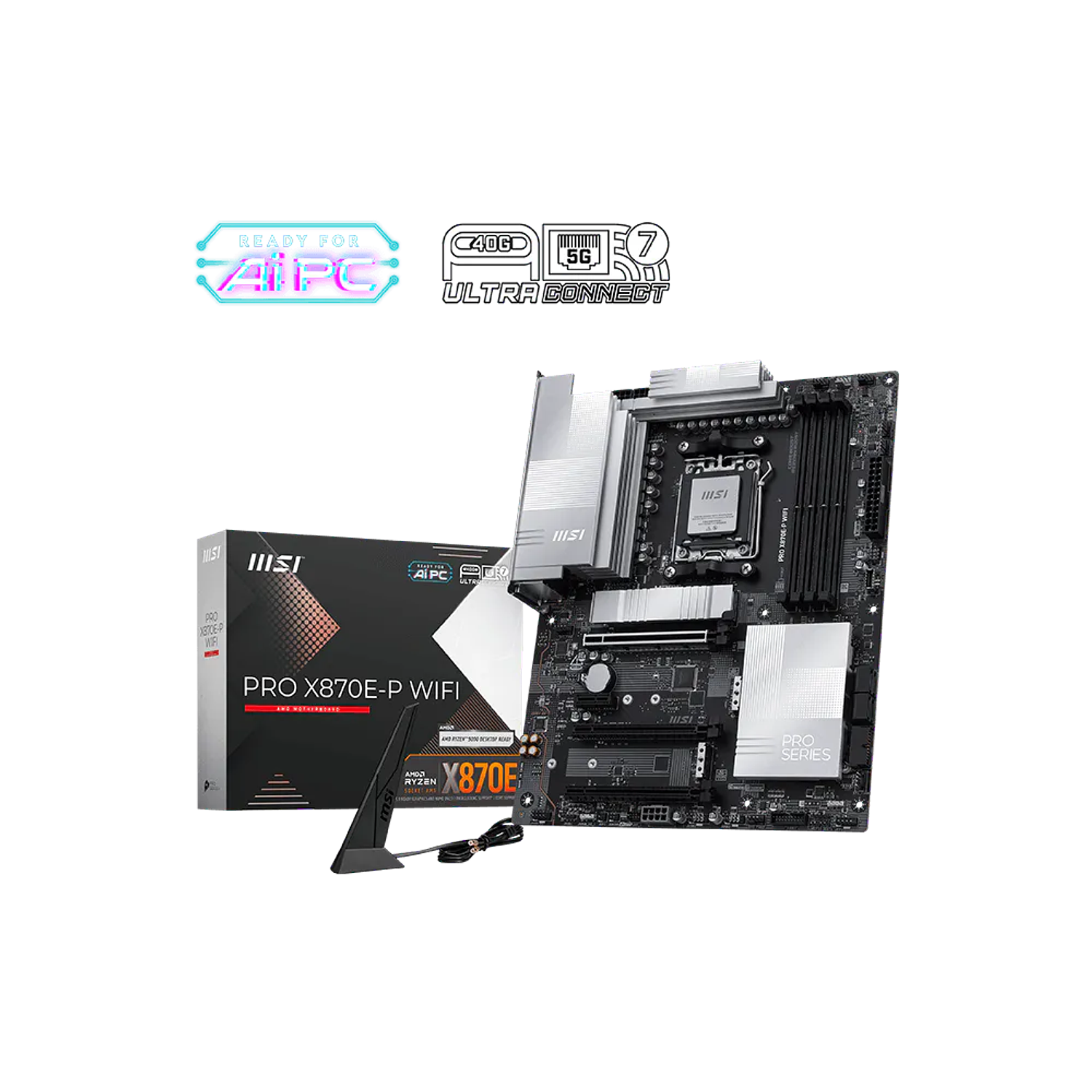 MSI PRO X870E-P WIFI Placa Madre AM5 ATX, DDR5 256GB, PCIe 5.0, M.2 Gen5, WiFi 7, USB4, 5G LAN, Ryzen 9000 8000 7000 1