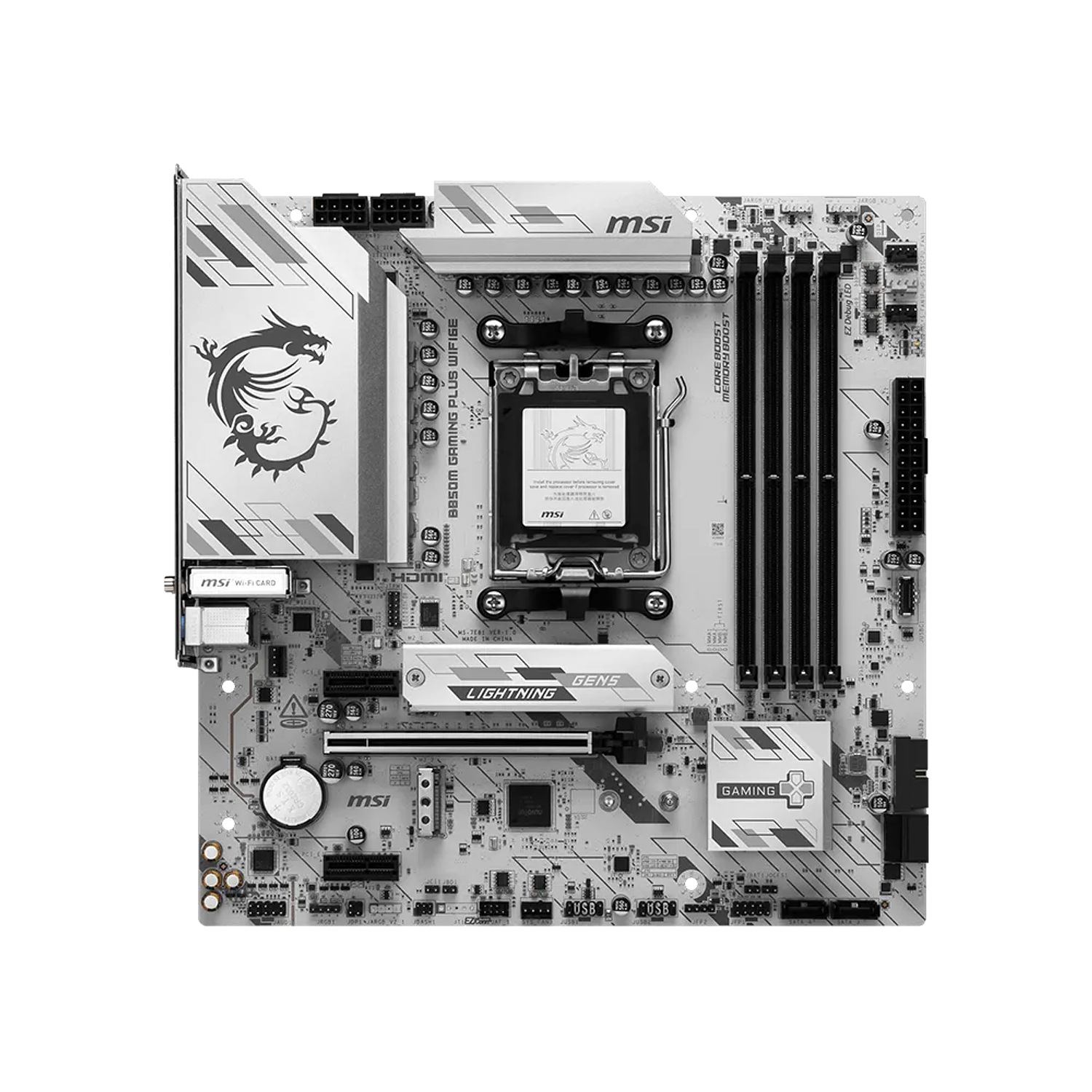 MSI B850M GAMING PLUS WIFI6E Placa Madre AM5 mATX, DDR5 8200+ OC, PCIe 5.0 M.2, Wi-Fi 6E, 2.5G LAN, Ryzen 9000/8000/7000 2