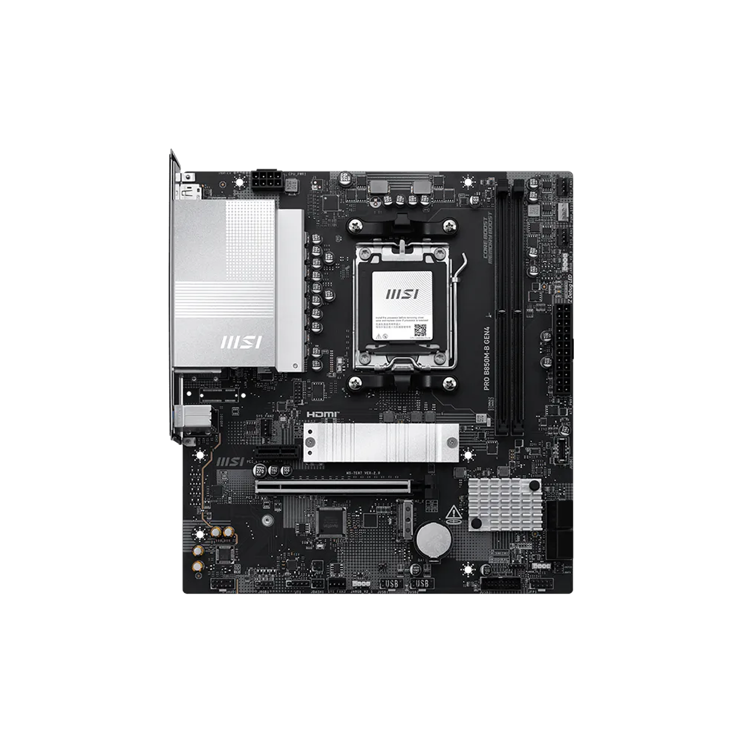 MSI PRO B850M-B GEN4 Placa Madre AM5 mATX, DDR5 8200+ OC, PCIe 5.0 M.2, 2.5G LAN, HDMI 2.1, DisplayPort, Ryzen 9000/8000/7000 2