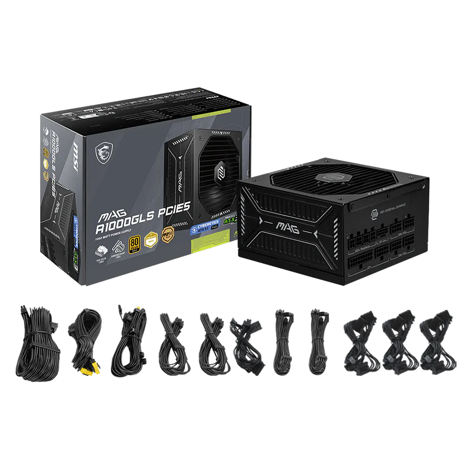 MSI MAG A1000GLS PCIE5 1000W Fuente de Poder, 80 PLUS Gold, ATX 3.1, PCIe 5.1, 12V-2x6, Totalmente Modular, PSU Gaming, Compatible RTX 40/50 5