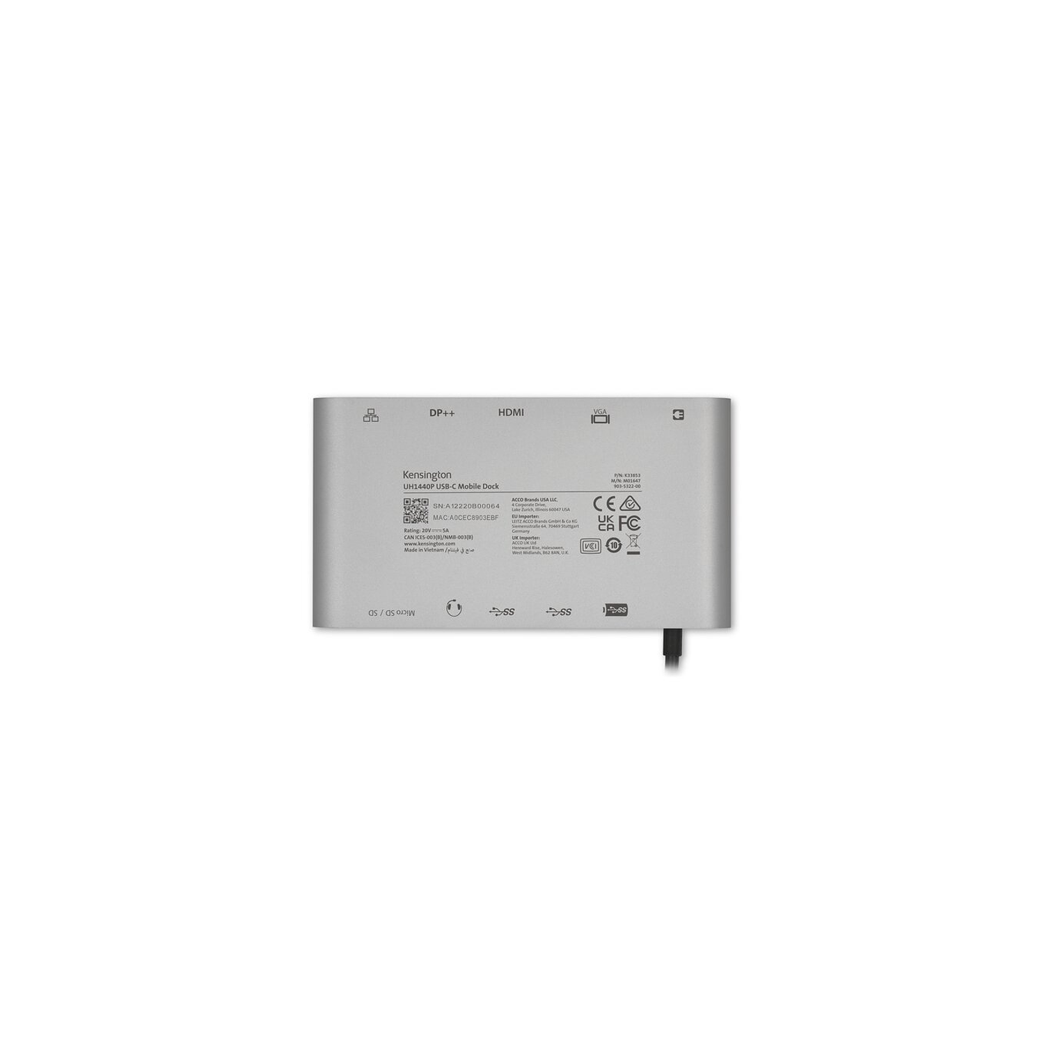 Kensington Docking Station K33853WW UH 1440P USB-C, Salida de Video Doble HDMI/VGA/DP, 85W, Sin Controladores 4