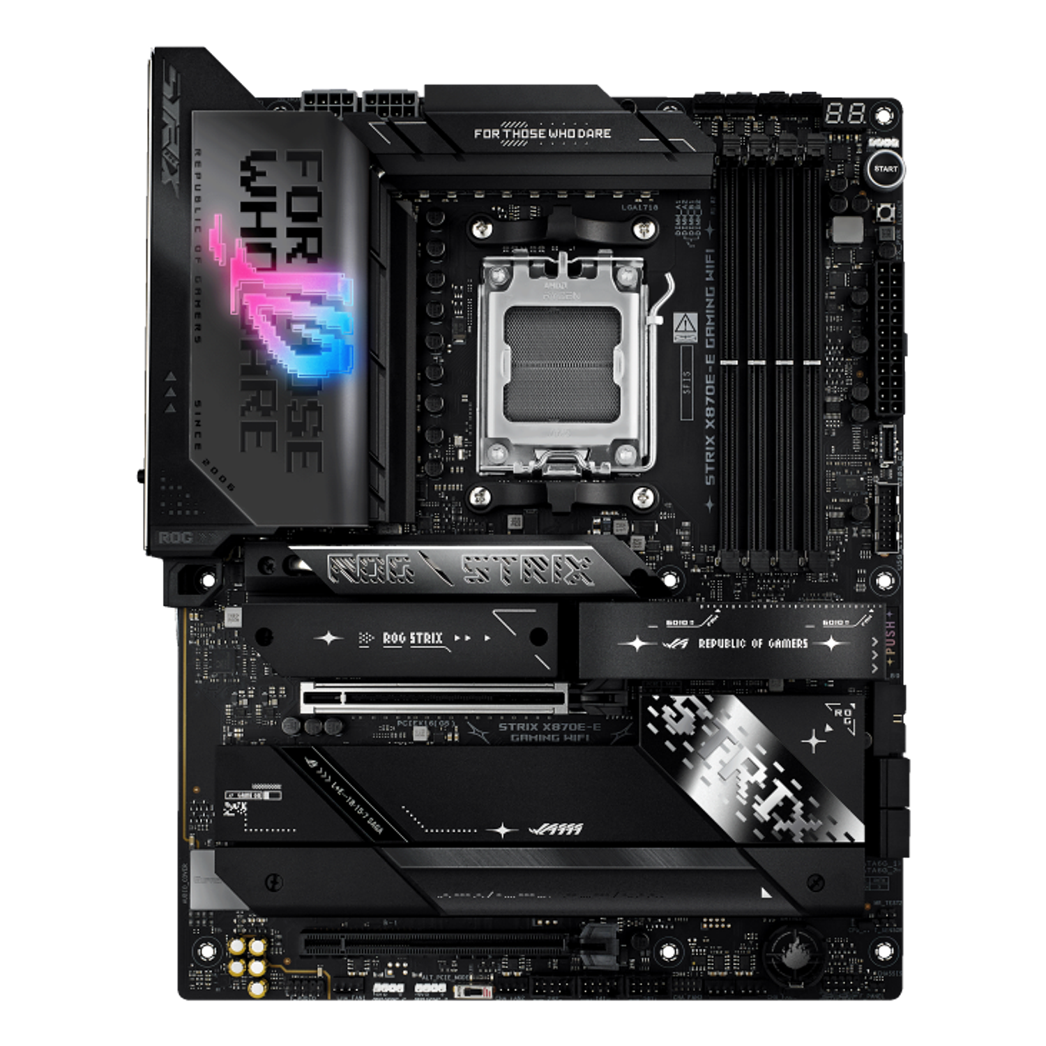 ASUS ROG STRIX X870E-E GAMING WIFI, Placa Madre AM5, PCIe 5.0, WiFi 7, ATX gaming, Ryzen 9000, Ryzen 8000, Ryzen 7000, USB4 40Gbps, Ethernet 5Gb, M.2 PCIe 5.0, ASUS ROG gaming, moth 1