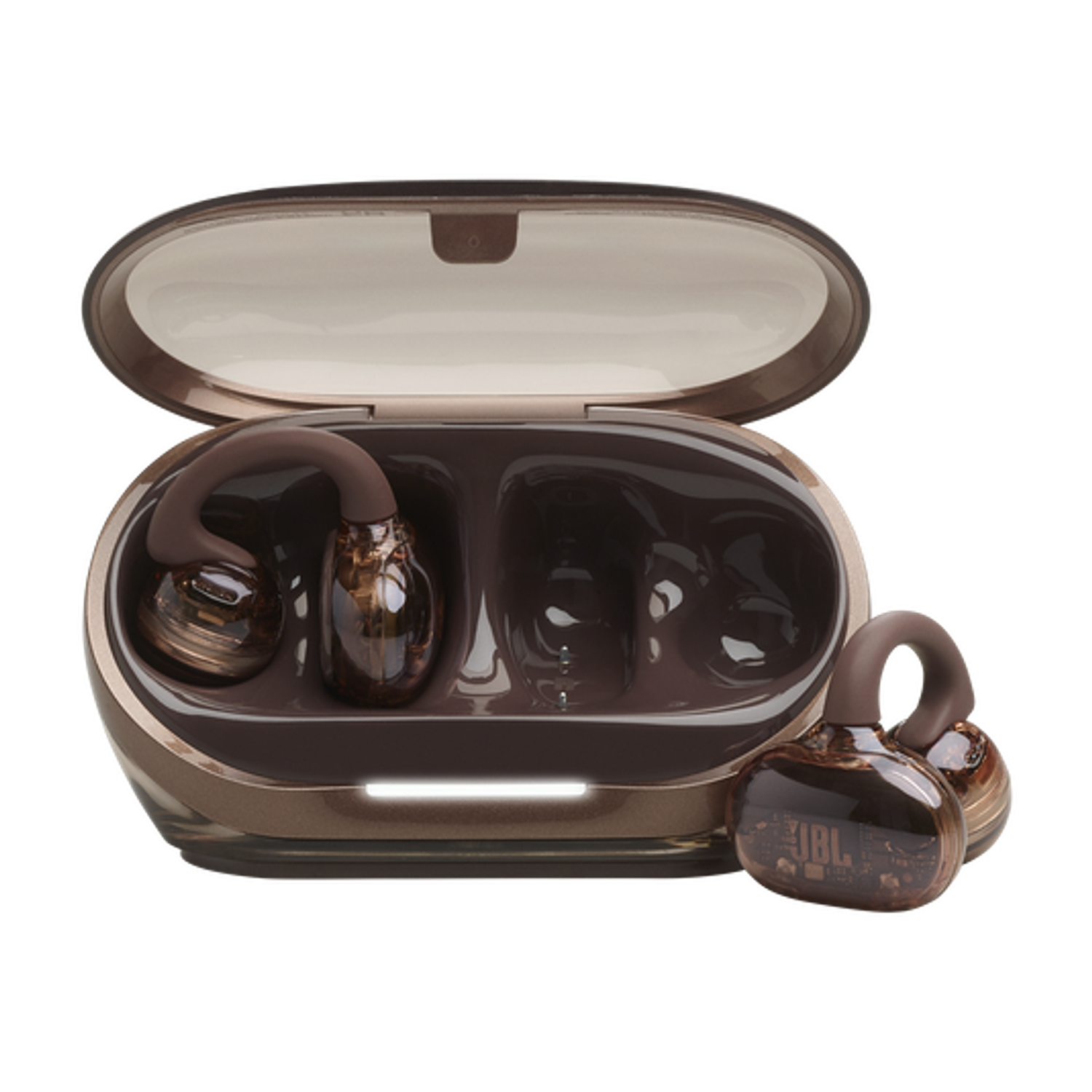 JBL Soundgear Clips TWS Open Ear, Audífonos Inalámbricos Bluetooth 5.4, OpenSound, Graves Potentes, 4 Micrófonos con IA, IP54 Resistente al Agua, 32H Batería, Multipunto, Control Táctil, Cafe 1