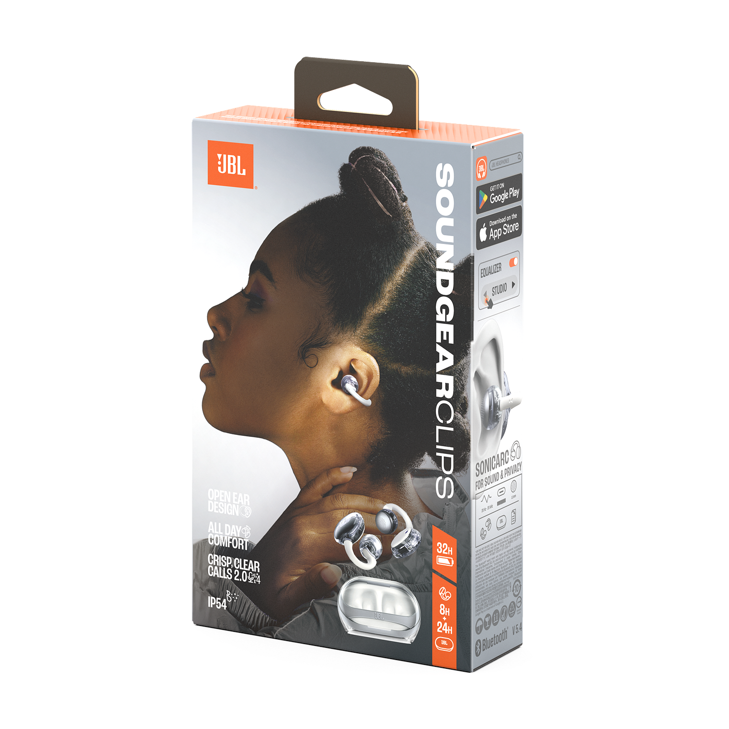 JBL Soundgear Clips TWS Open Ear Audífonos Inalámbricos Bluetooth 5.4, OpenSound, Graves Potentes, 4 Micrófonos con IA, IP54 Resistente al Agua, 32H Batería, Multipunto, Control Táctil, Blanco 6