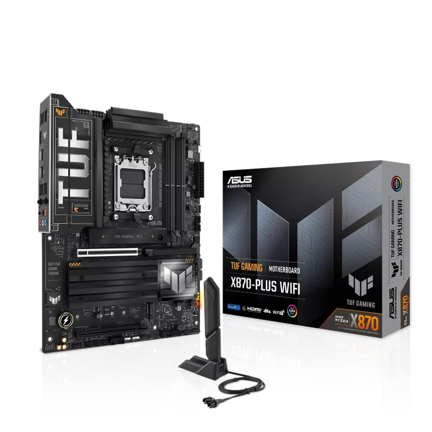 ASUS TUF GAMING X870-PLUS WIFI Placa Madre ATX AM5, DDR5, PCIe 5.0, WiFi 7, USB4, Gaming Ryzen 9000/8000/7000, RGB Aura Sync 8