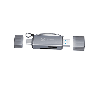 Xtech XTC-581 Lector de Tarjetas SD y MicroSD, USB 3.0, USB-C OTG, 5Gbps, Aluminio, Compatible Android, iOS, Windows, Mac