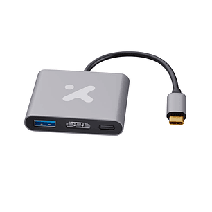 Xtech XTC-566 3 en 1 Adaptador USB-C a HDMI, hub USB-C con HDMI 4K, USB 3.0 y carga PD 60W, Adaptador Multipuerto Aluminio, Compatible Windows, MacOS, Android