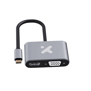 Xtech XTC-542 Adaptador USB-C a HDMI y VGA 2 en 1, 4K 30Hz, Full HD, Video Adapter para Laptop, MacBook y PC