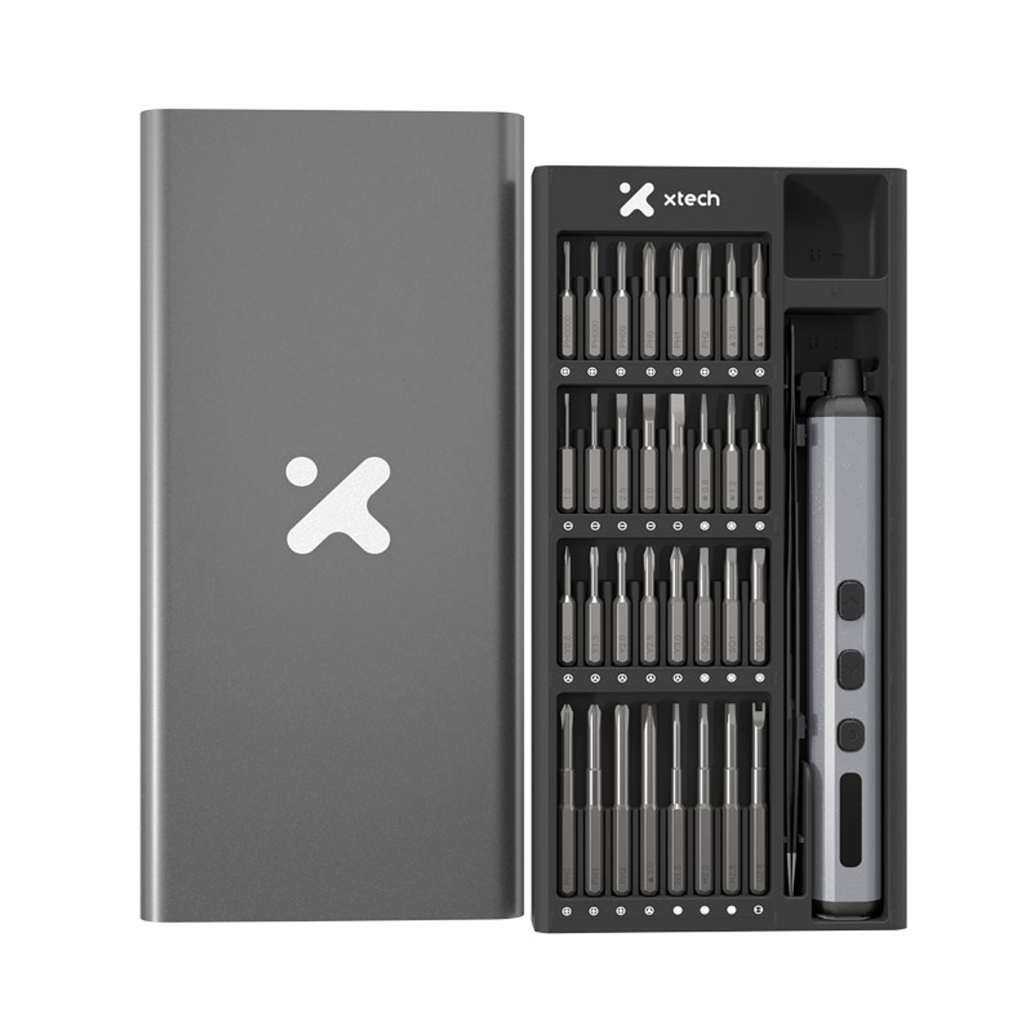 Xtech XTA-821 Destornillador Eléctrico de Precisión 68 en 1 Recargable USB-C, Kit de Reparación Electrónica con 64 Puntas S2 1