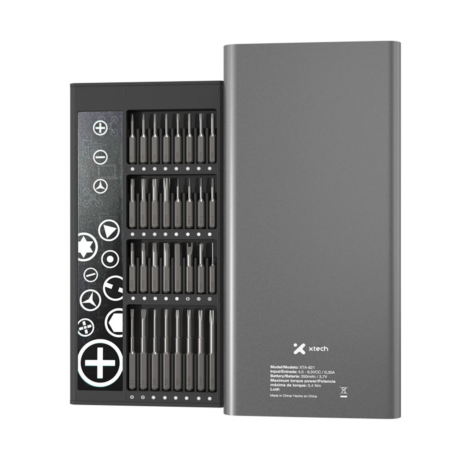 Xtech XTA-821 Destornillador Eléctrico de Precisión 68 en 1 Recargable USB-C, Kit de Reparación Electrónica con 64 Puntas S2 4