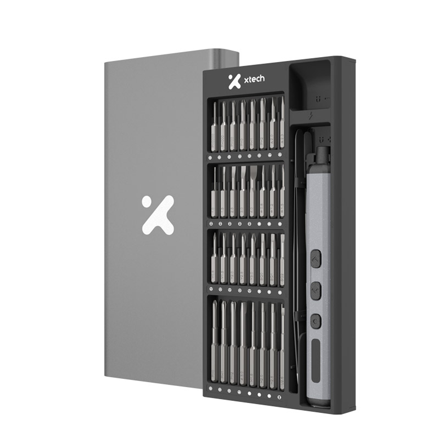 Xtech XTA-821 Destornillador Eléctrico de Precisión 68 en 1 Recargable USB-C, Kit de Reparación Electrónica con 64 Puntas S2 2