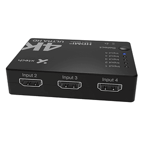 Xtech XHA-430 Switch HDMI 5 Puertos a 1 4K UHD 30Hz, Conmutador HDMI 5x1, Control Remoto IR, Selector HDMI para TV Monitor Proyector, HDMI Splitter 5 Entradas 1 Salida