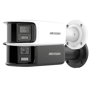 Hikvision Cámara IP 8MP Panorámica ColorVu 180°, Bala Fija, H.265+, WDR 130dB, IP67, PoE, Detección Humano/Vehículo, Luz Estroboscópica y Alarma Sonora, Audio Bidireccional, MicroSD 512GB