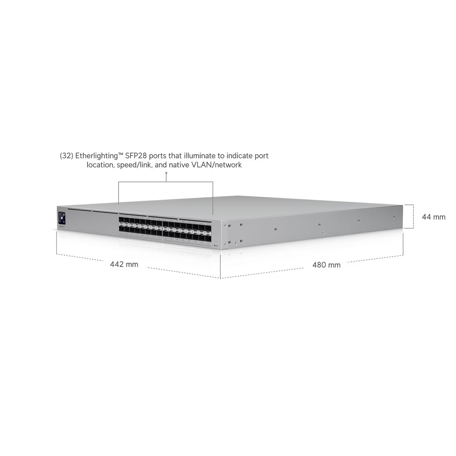 Ubiquti UniFi USW-Pro-Aggregation Switch Etherlighting, L3, 32 Puertos 10G SFP+ Y 4 Puertos 25G SFP28 2
