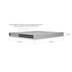 Ubiquti UniFi USW-Pro-Aggregation Switch Etherlighting, L3, 32 Puertos 10G SFP+ Y 4 Puertos 25G SFP28