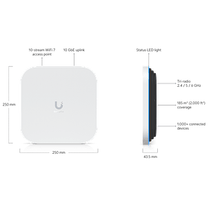 Ubiquiti UniFi E7 Punto de Acceso Inalambrico, WiFi 7, Tri-Banda 10 GbE, PoE++