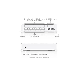 Ubiquiti USW-Pro-XG-8-PoE Switch UniFi Pro 8 Puertos 10G PoE++, 200 Gbps