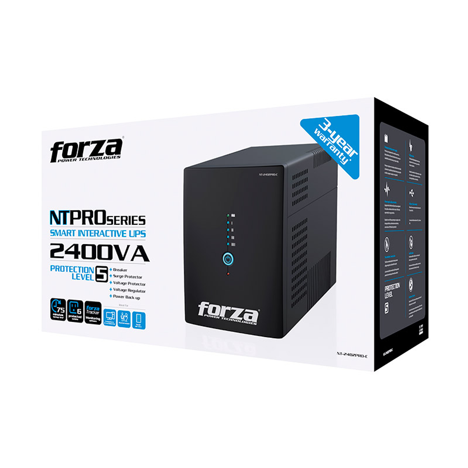 Forza NT-2402PRO-C UPS 2400VA 1200W, Interactiva, 220V, 6 Salidas, USB, Protección RJ45 RJ11, Torre 5