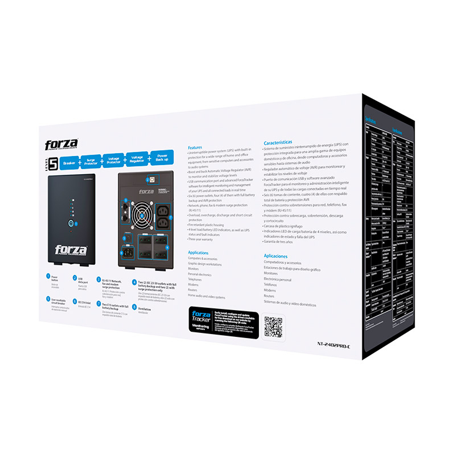 Forza NT-2402PRO-C UPS 2400VA 1200W, Interactiva, 220V, 6 Salidas, USB, Protección RJ45 RJ11, Torre 6