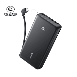 Anker Zolo Powerbank 20000mAh, 22.5W, USB-C integrado, Carga rápida, Negro, Universal