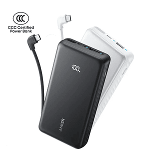 Anker Zolo Powerbank 20000mAh, 22.5W, USB-C integrado, Carga rápida, Negro, Universal