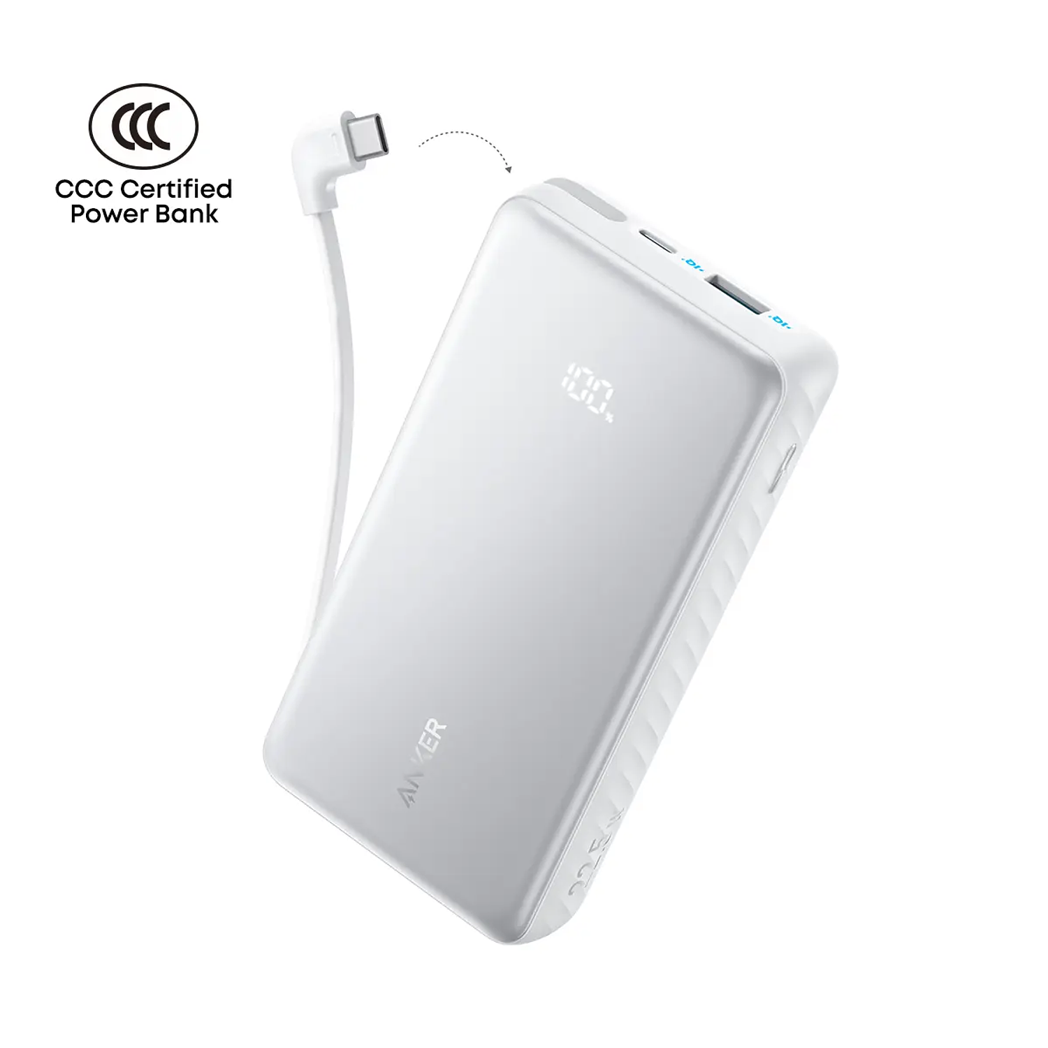 Anker Zolo Powerbank 20000mAh, 22.5W, USB-C integrado, Carga rápida, Blanco, Universal 1