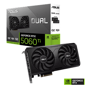 Asus Dual Geforce RTX 5060 Ti Oc Edition 16gb GDDR7 Evo Tarjeta Grafica, 1x Hdmi 2.1a, 3x Displayport 2.1, Dual Fan
