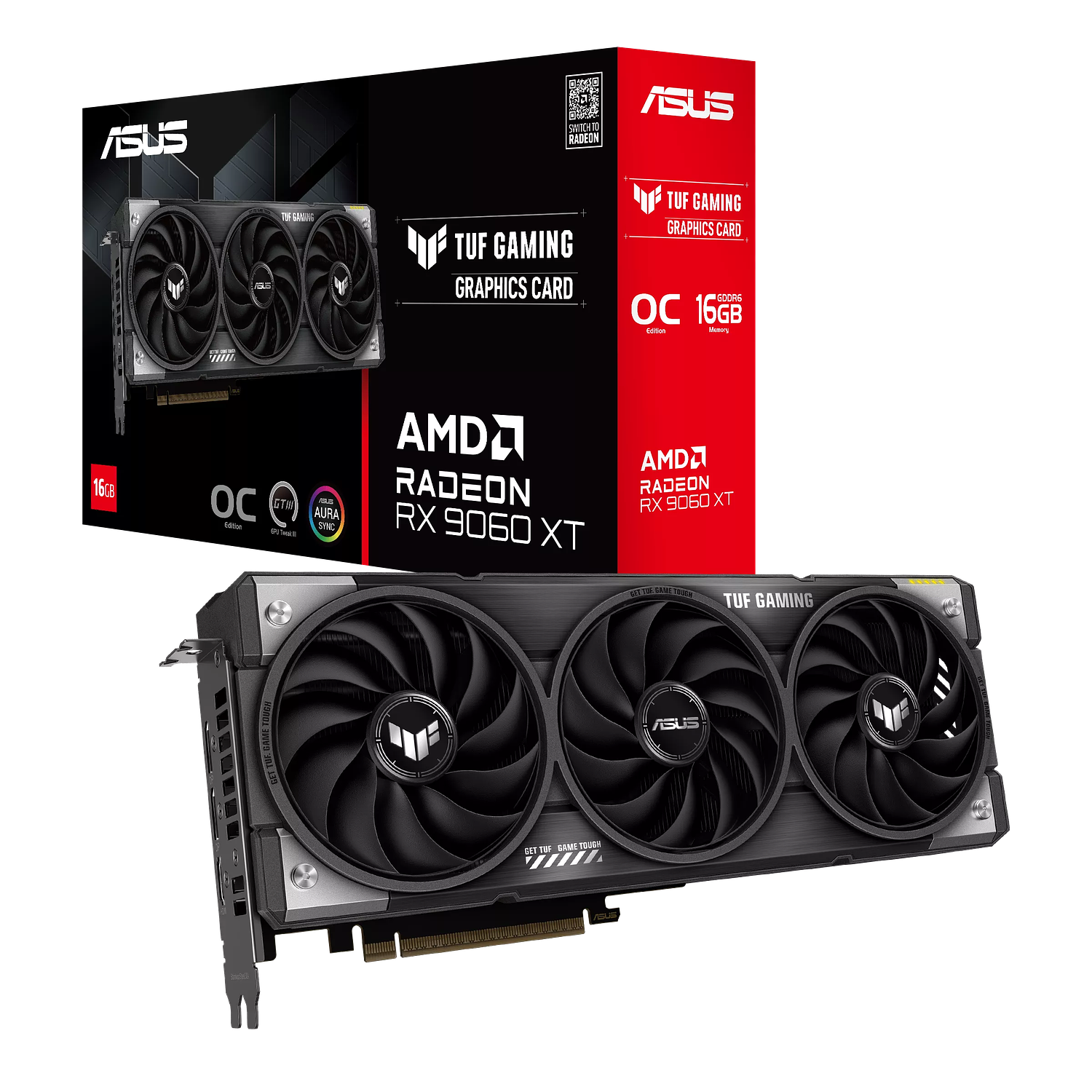 Asus TUF Tarjeta Grafica Gaming Radeon Rx 9060 XT Oc Edition, 16gb Gddr7, 1x Hdmi 2.1a, 3x Displayport 2.1, Triple Fan 1