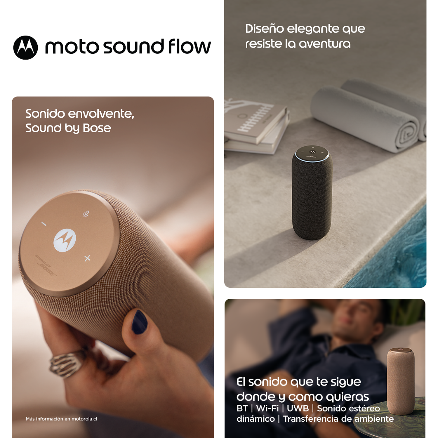 Motorola Moto Sound Flow Parlante Portátil Con Sonido Bose, 6000 Mah, Protección Ip67, Bluetooth 5.0, Wi-Fi 5, Base De Carga Incluida, Negro 7