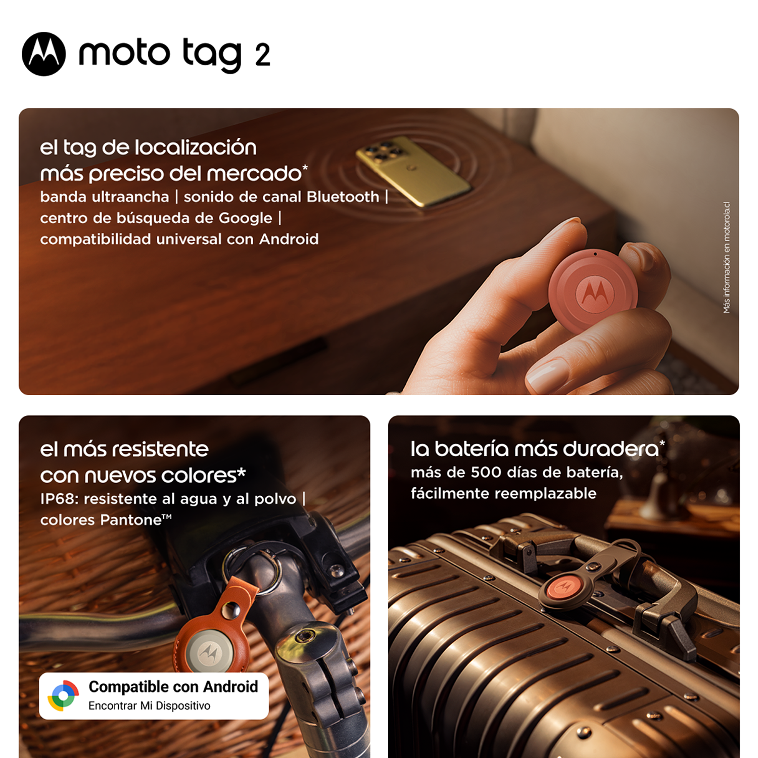 Moto Tag 2 Localizador Inteligente, Bluetooth 6.0, Ultra-Wideband, Ip68, Bateria De 600 Dias, Compatible Con Google Find Hub, Naranjo 9