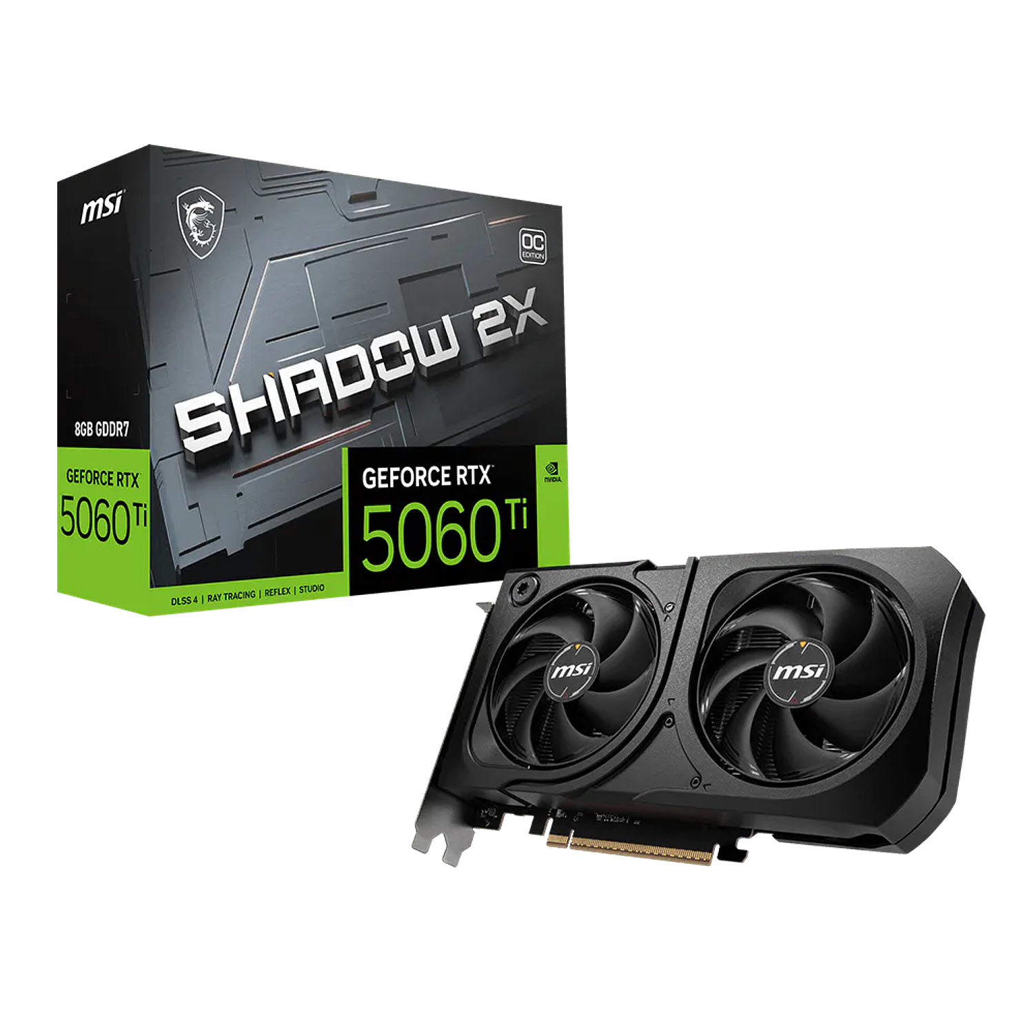 MSI Geforce RTX 5060 Ti Shadow 8G 2x Oc Plus Tarjeta Grafica, 8gb Gddr7, 1x Hdmi 2.1a, 3x Displayport 2.1, Dual Fan 1