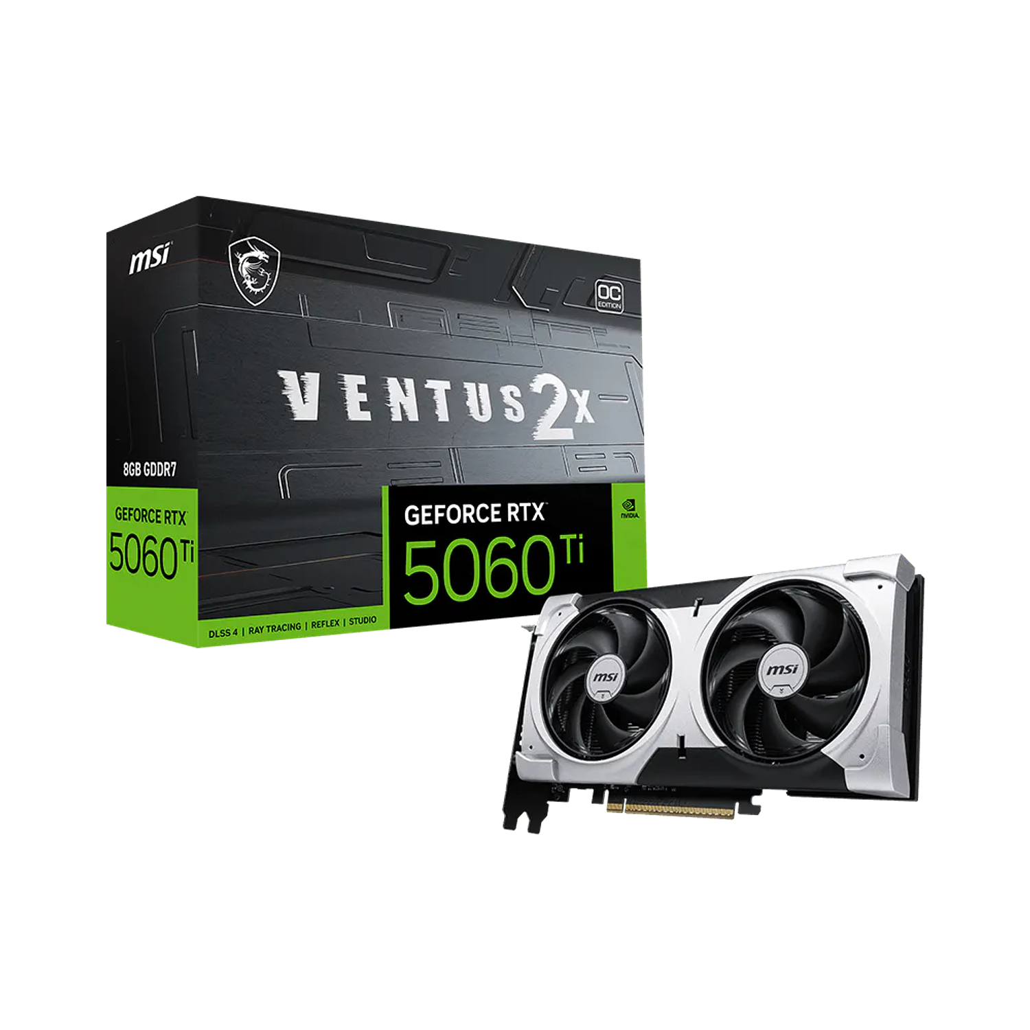 MSI Geforce RTX 5060 Ti 8g Ventus 2x Oc Plus Tarjeta Grafica, 8gb, Gddr7, 1x Hdmi 2.1a, 3x Displayport 2.1, Dual Fan 1