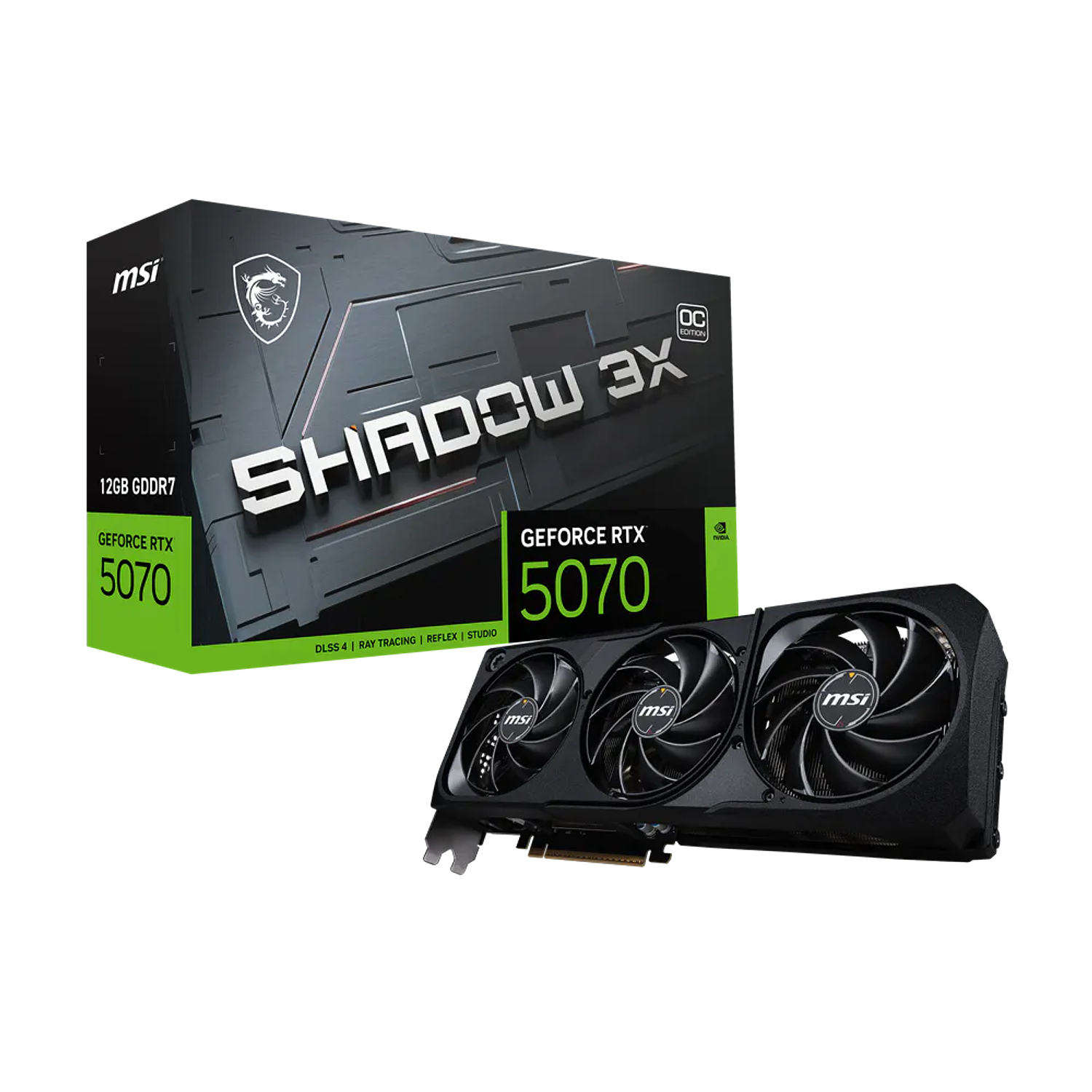 MSI Geforce RTX 5070 12g Shadow 3x Oc Tarjeta Grafica, 12gb, Gddr7, 1x Hdmi 2.1a, 3x Displayport 2.1, Triple Fan 1
