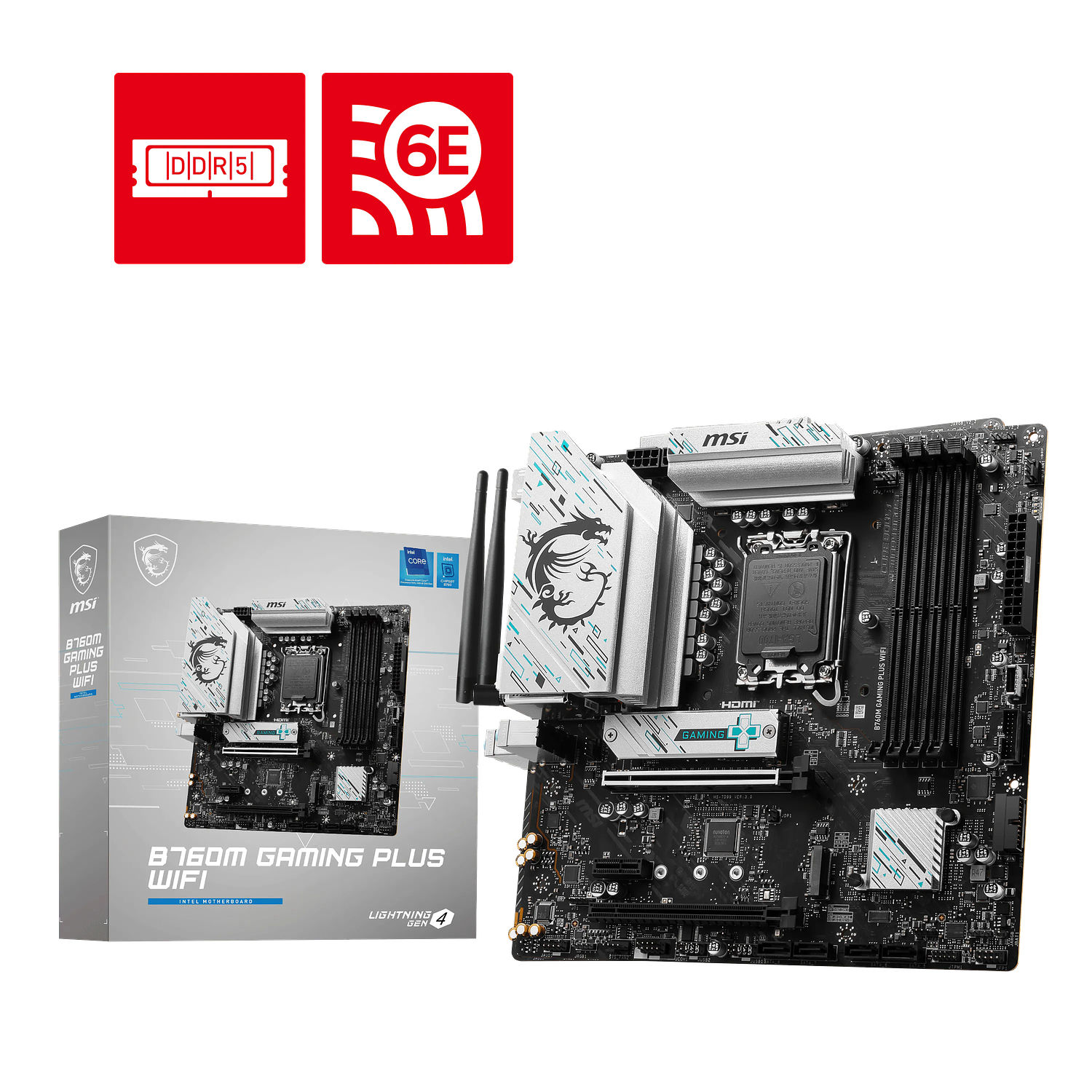 MSI B760M Gaming Plus Wifi Placa Madre, Scoket Lga 1700, 1x Hdmi 2.1, 1x Displayport 1.4, Wi-Fi 6e, 2.5 Gbe Lan, 2x M.2 1