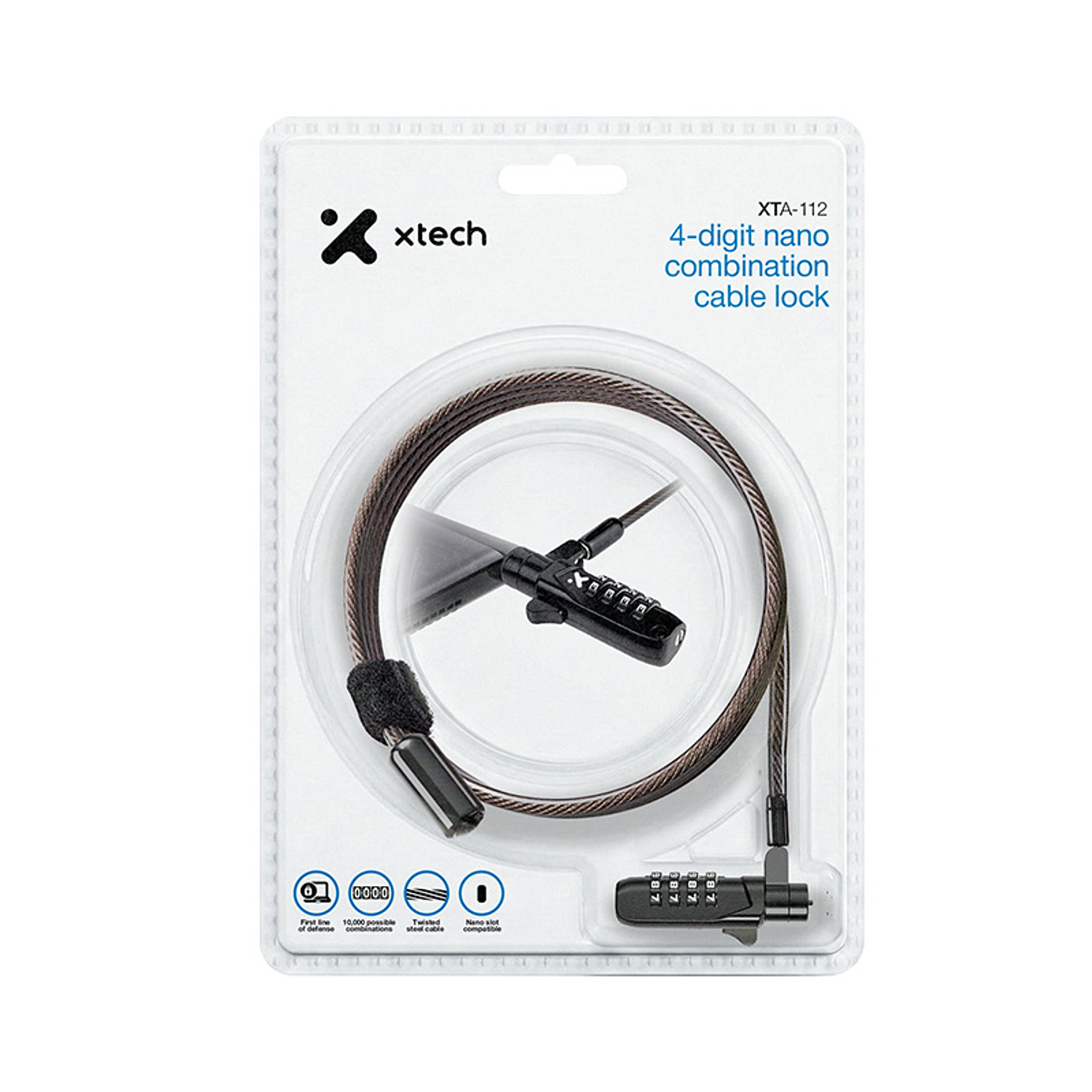 Xtech XTA-112 Cable de Seguridad Notebook Nano Lock, Candado 4 Dígitos, 2m, Acero Reforzado 4