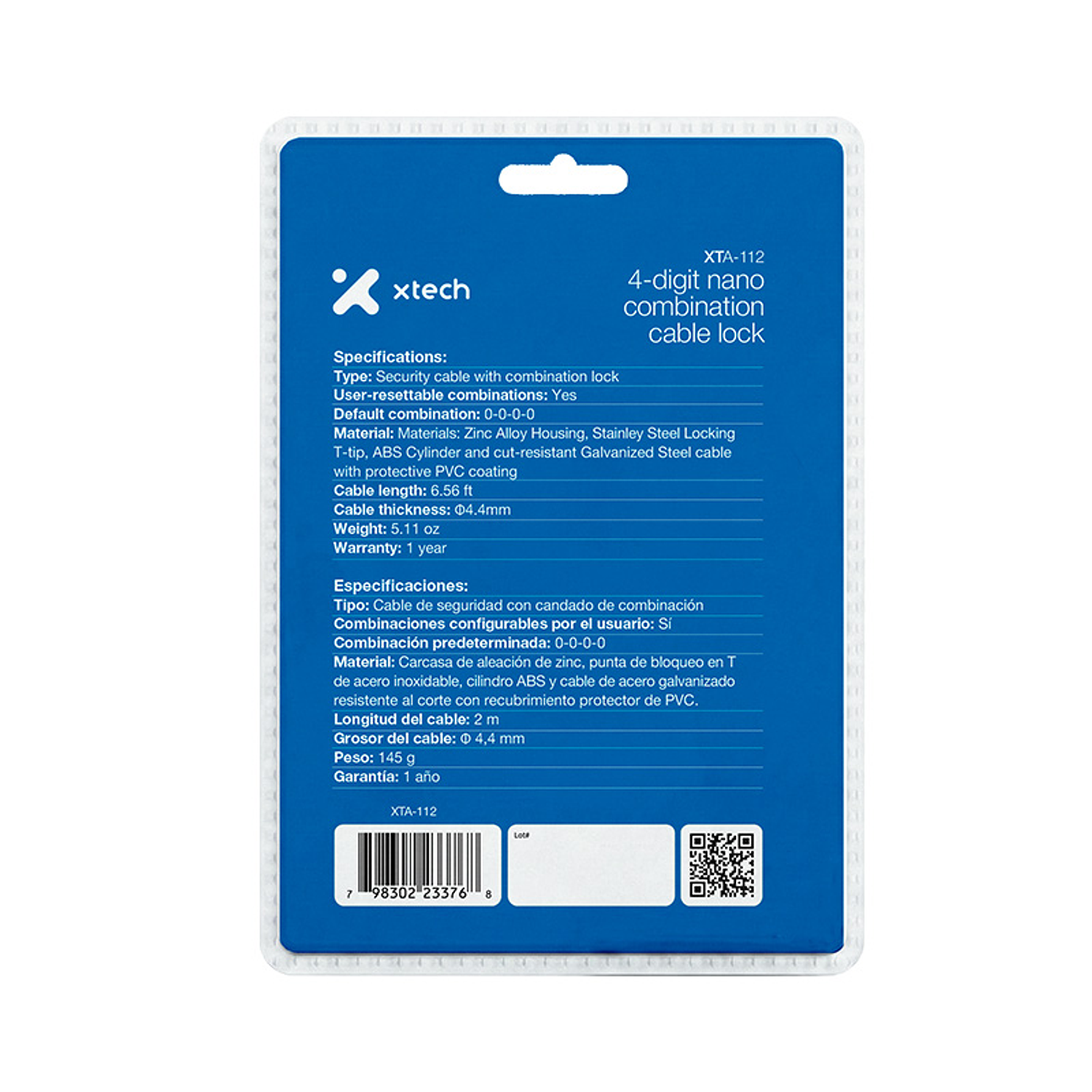 Xtech XTA-112 Cable de Seguridad Notebook Nano Lock, Candado 4 Dígitos, 2m, Acero Reforzado 5