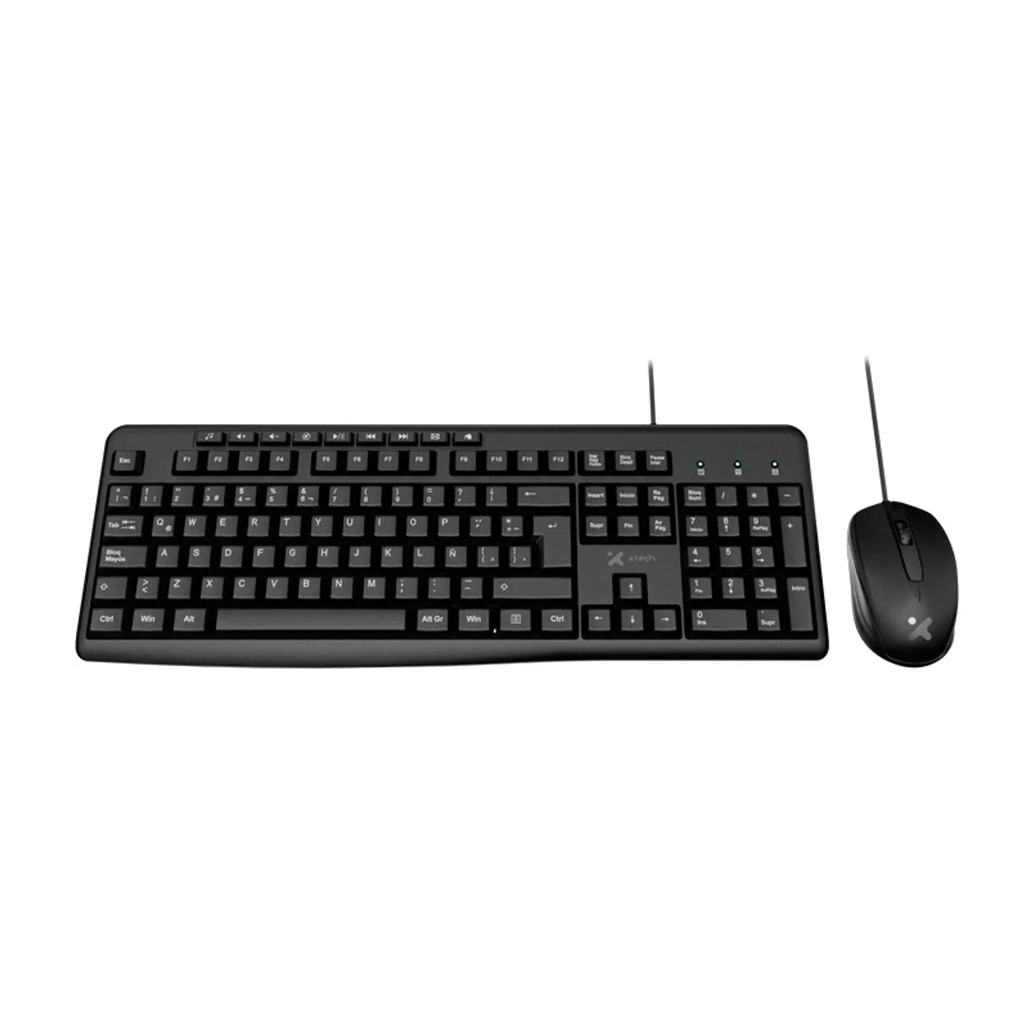 Xtech XTK-302S Combo Teclado y Mouse USB, Español, Multimedia, 105 Teclas, Mouse Óptico 1000 DPI, Plug & Play, Negro 1